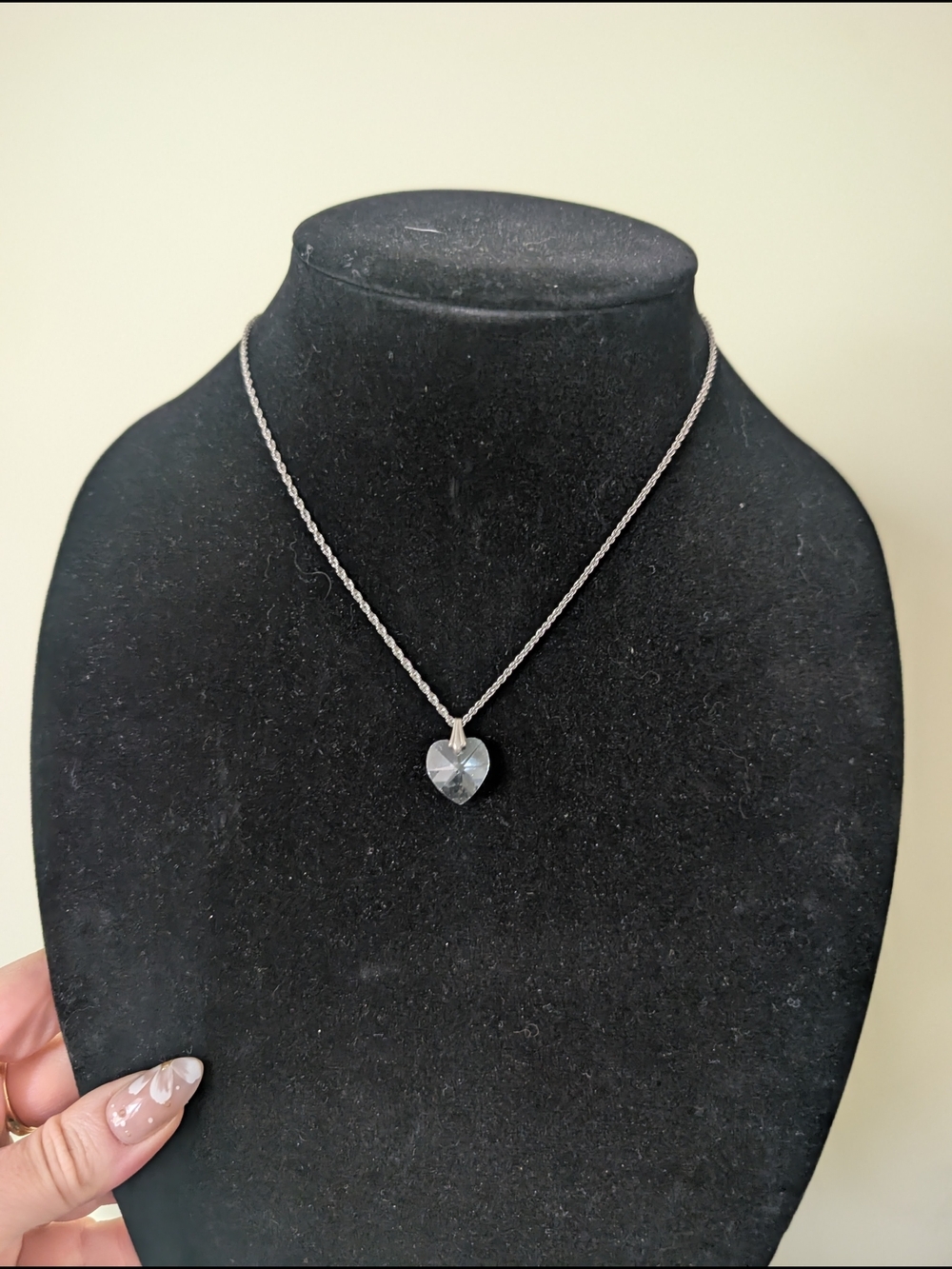 Silvertone Pendant Necklace With Clear Heart Necklace